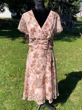 Vintage Y2K NWT Connected Dress Pale Pink Brown Sheer Layers Wedding Guest 14W